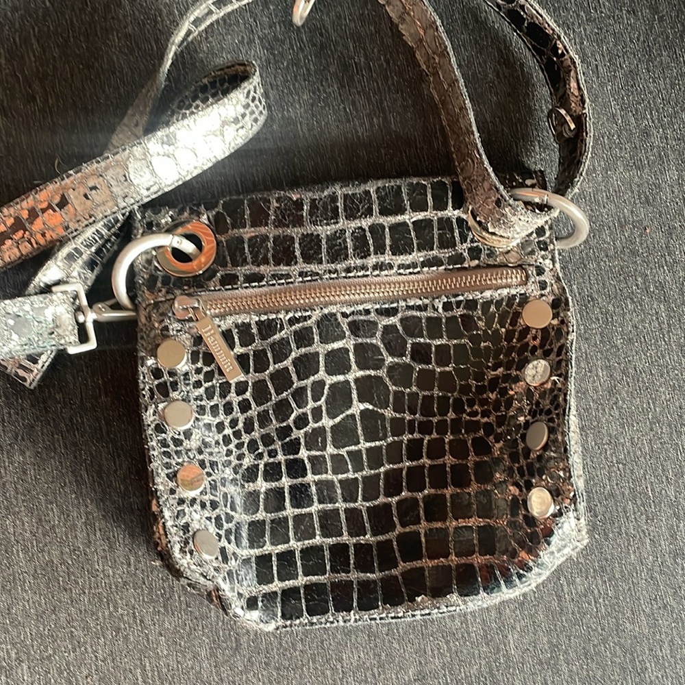 Hammitt  Black Croc-Embossed crossbody bag studs sparkly black silver
